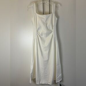 FIBFLX Chic Square Neck White Midi Dress w Pleated Waist